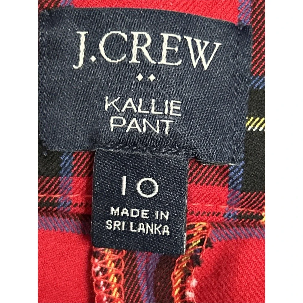 WOMEN'S J CREW Kallie Pant STEWART RED TARTAN PLAID Sz 10 Holiday EC